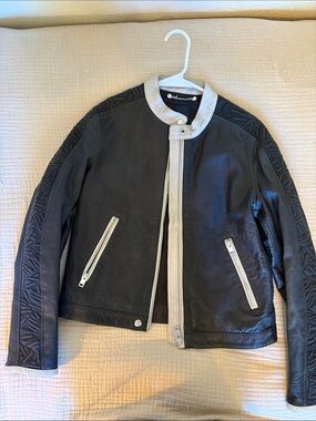 Diesel Black Leather Jacket with Cream Accents